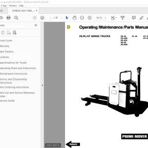 BT Prime-Mover PE-45 PE-45R PE-45C PE-60 PE-60R PL-45 HT-45 HT-60 Operating Maintenance & Parts Manual PDF
