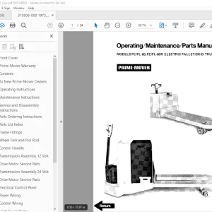 BT Prime-Mover PE-60 PL-60 PE-60R PL-60R Pallet Truck & Skid Truck Operation & Parts Manual PDF