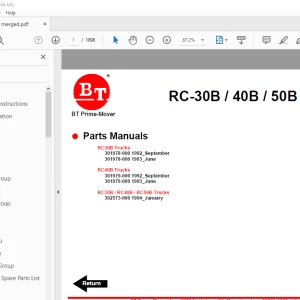 BT Prime-Mover RC-30B ELECTRIC STAND-UP RIDER COUNTERBALANCED TRUCK Parts Manual PDF