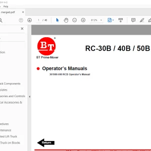 BT Prime-Mover RC-30B RC-40B RC-50B Electric Truck Operator's Manual PDF