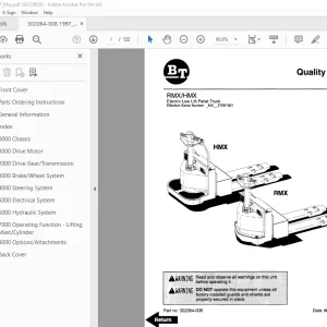 BT Prime-Mover RMX HMX Electric Low Lift Pallet Truck Parts Manual PDF