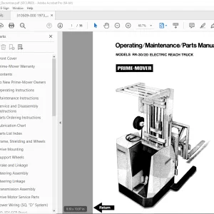 BT Prime-Mover RR-30 RR-20 Electric Reach Truck Operating & Parts Manual PDF