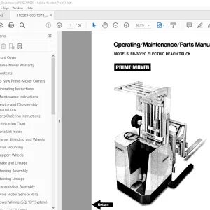 BT Prime-Mover RR-30 RR-20 Electric Reach Truck Operating & Parts Manual_1973 PDF
