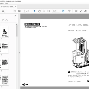 BT Prime-Mover RR-40B Reach Truck Operator's Manual - PDF DOWNLOAD