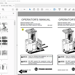 BT Prime-Mover RR-45Z Electric Reach Truck Operator's Manual PDF