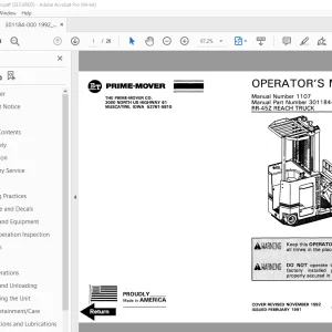 BT Prime-Mover RR-45Z Reach Truck Operator's Manual - PDF DOWNLOAD