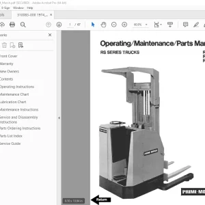 BT Prime-Mover RS Series Truck RS-20 RS-30 RS-40 Operating & Parts Manual PDF