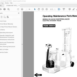 BT Prime-Mover SC-20 SC-30 Electric Stacker Truck Operating & Parts Manual PDF