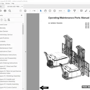 BT Prime-Mover SC Series Truck SC-20 SC-25 SC-30 SC-40 Operating Maintenance & Parts Manual PDF