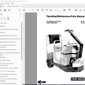 BT Prime-Mover TE Series Electric Tow Tractor TE-50 TE-70 Operating & Parts Manual PDF