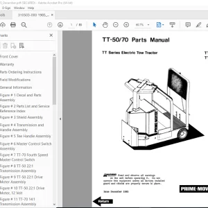 BT Prime-Mover TT Series Electric Tow Tractor TT-50 TT-70 Parts Manual PDF