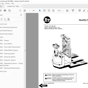 BT Prime-Mover WSX22 WSX30 WSX40 Electric Stacker Truck Parts Manual PDF