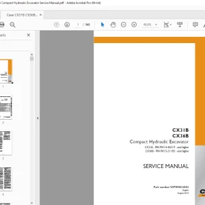 Case CX31B CX36B Mini Compact Hydraulic Excavator Service Manual - PDF