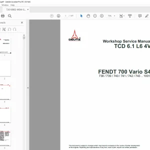 DEUTZ TCD 6.1 L6 4V FENDT 700 Vario S4 738 I 739 I 740 I 741 / 742 / 743 Workshop Service Manual