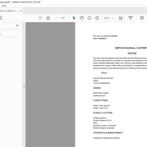Daewoo Doosan Forklift D50A-2, D60A-2, D70A-2 Service Manual SB4024E00 -  PDF DOWNLOAD