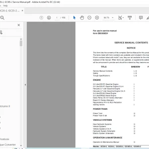 Daewoo Doosan Forklift GC20-2 to D30S-2 Service Manuals SB2032E01 - PDF DOWNLOAD