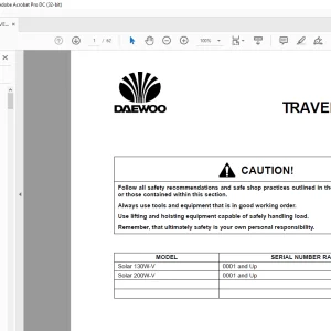 Daewoo Doosan Solar 130W-V Solar 200W-V 1TRAVEL MOTOR shop Manual S0707350