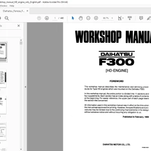 Daihatsu Feroza  F300 HD-ENGINE Appendix Workshop Manual - PDF DOWNLOAD