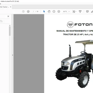 FOTON TRACTOR DE 25 HP MANUAL DE MANTENIMIENTO Y OPERACIÓN - PDF