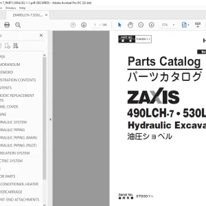 Hitachi 490LCH-7•530LCH-7 Hydraulic Excavator Parts Catalog Manual PN:PJAQ50-1-1 PDF