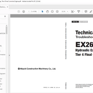 Hitachi EX2600-7B Hydraulic Excavator Tier 4 Final Cummins Engine Troubleshooting Technical Manual PN:TTKEB90