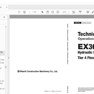 Hitachi Hydraulic Excavator EX3600-7B Tier 4 Final Cummins engine Operational Technical Manual PN:TOKFB91