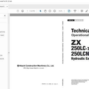 Hitachi ZX 250LC-7 250LCN-7 Hydraulic Excavator Operational Technical Manual PN:TODFY50 PDF