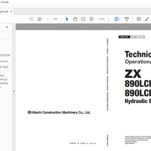 Hitachi ZX 890LCH-7 890LCR-7 Hydraulic Excavator Operational Technical Manual PN:TOJBR41