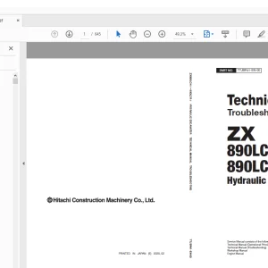 Hitachi ZX 890LCH-7 890LCR-7 Hydraulic Excavator Troubleshooting Technical Manual PN:TTJBR41