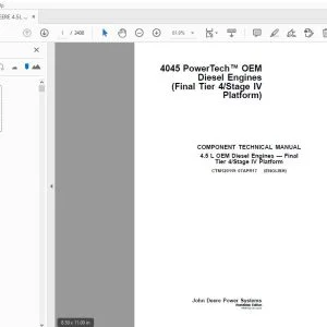 John Deere 4.5L OEM Diesel Engines Final Tier 4/ Stage IV Platform Component Technical Manual CTM120119