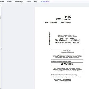 JOHN DEERE 544K 4WD LOADER OPERATOR'S MANUAL OMT337074X19 - PDF DOWNLOAD