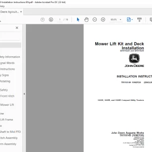 John Deere 1023E, 1025R, and 1026R Compact Utility Tractors INSTALLATION INSTRUCTIONS Manual