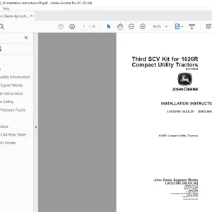 John Deere 1026R Compact Utility Tractors INSTALLATION INSTRUCTIONS MANUAL LVU32186  PDF