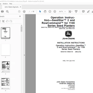 John Deere 1100 Series Seed Planters 1109, 1111 & 1113 Instruction Manual KK59154 PDF