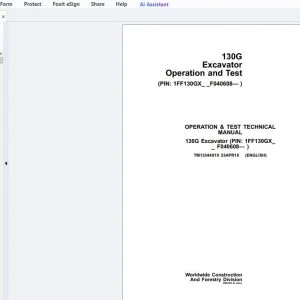 John Deere 130G Excavator Operation & Test Technical Manual TM13344X19 - PDF DOWNLOAD