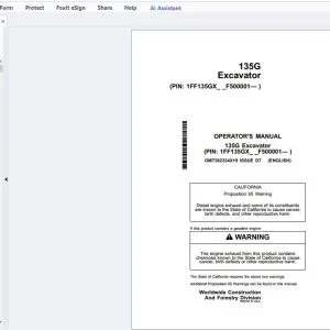 John Deere 135G Excavator Operation Manual OMT382334X19 - PDF DOWNLOAD