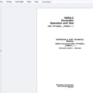 John Deere 160GLC Excavator Operation & Test Technical Manual - PDF DOWNLOAD