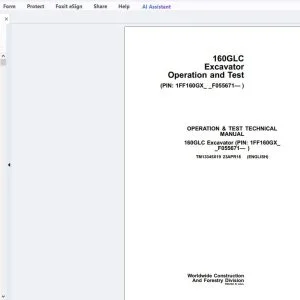 John Deere 160GLC Excavator Operation & Test Technical Manual TM13345X19 - PDF DOWNLOAD