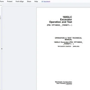 John Deere 160GLC Excavator Operation & Test Technical Manual TM13345X19 - PDF DOWNLOAD