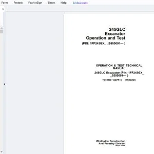 John Deere 245GLC Excavator Operation & Test Technical Manual TM12660 - PDF DOWNLOAD