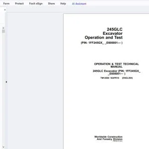 John Deere 245GLC Excavator Operation & Test Technical Manual TM12660 - PDF DOWNLOAD
