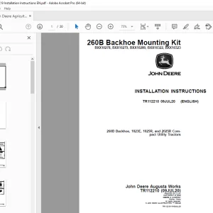 John Deere 260B Backhoe, 1023E, 1025R & 2025R Compact Utility Tractors Instruction Manual PDF