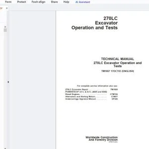 John Deere 270LC Excavator Operation & Test Technical Manual TM1667 - PDF DOWNLOAD