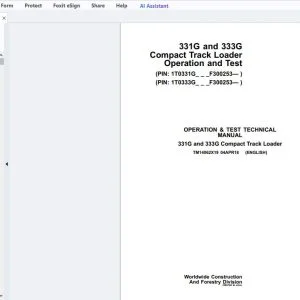 John Deere 331G & 333G Compact Track Loader Operation & Test Technical Manual TM14062X19 - PDF DOWNLOAD