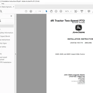 John Deere 4044R, 4052R, and 4066R Compact Utility Tractors  INSTALLATION INSTRUCTIONS Parts Manual LVU27322