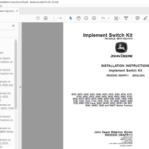 John Deere 4050 4055 4250 4255 4450 4455 4555 4560 4650 4755 INSTALLATION INSTRUCTIONS MANUAL RW20530