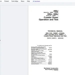 John Deere 450J,550J & 650J Crawler Dozer Operation & Test Technical Manual - PDF DOWNLOAD
