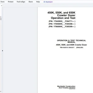John Deere 450K, 550K & 650K Crawler Dozer Operation & Test Manual TM14162X19 - PDF DOWNLOAD