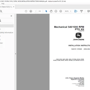 John Deere 5225, 5325, 5425, 5525, 5625, 5101EN, 5101E, 5525N, INSTALLATION INSTRUCTIONS MANUAL R229310