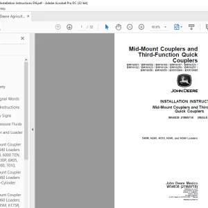John Deere 540M, H260, H310, H340, and H360 Loaders INSTALLATION INSTRUCTIONS MANUAL W54838
